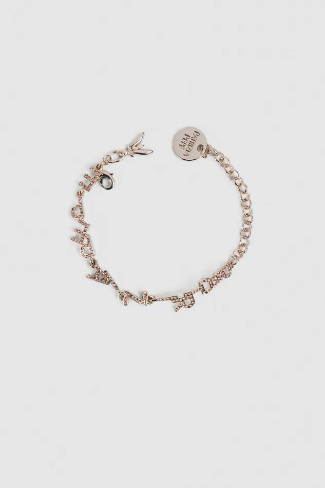 Patrizia Pepe Brass Bracelet With Rhinestones Gold Goldpeach Crystal Accessories