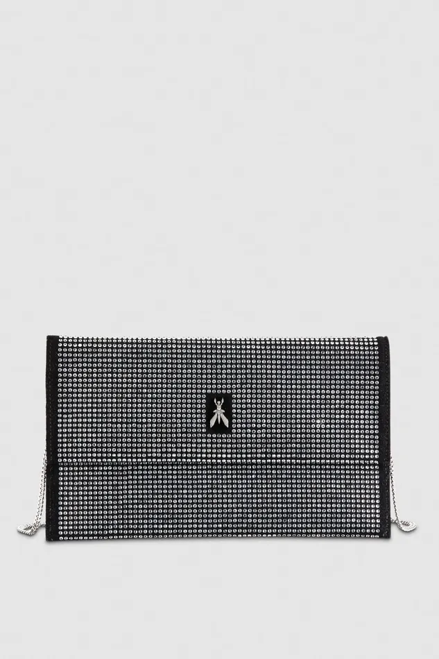 Patrizia Pepe Clutch Bag With Rhinestones And Shoulder Strap Black Nero Bags Clutches