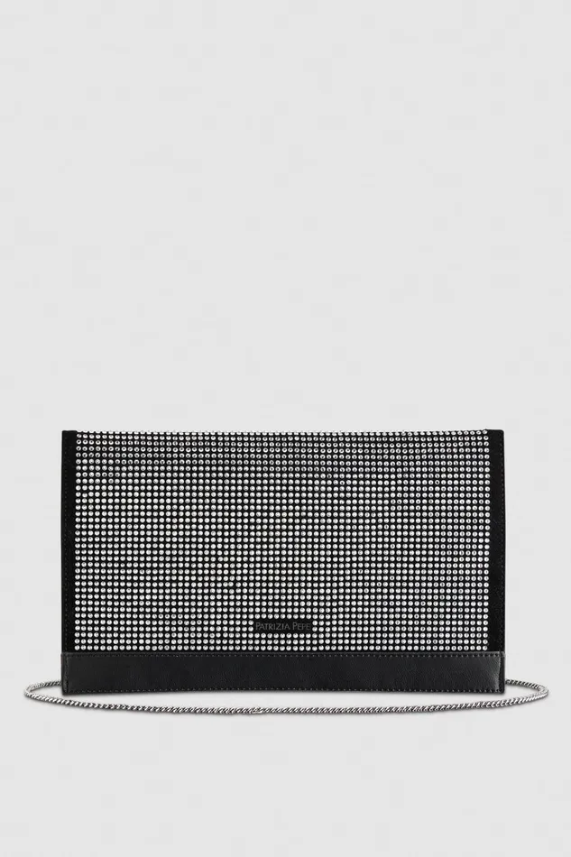 Patrizia Pepe Clutch Bag With Rhinestones And Shoulder Strap Black Nero Bags Clutches