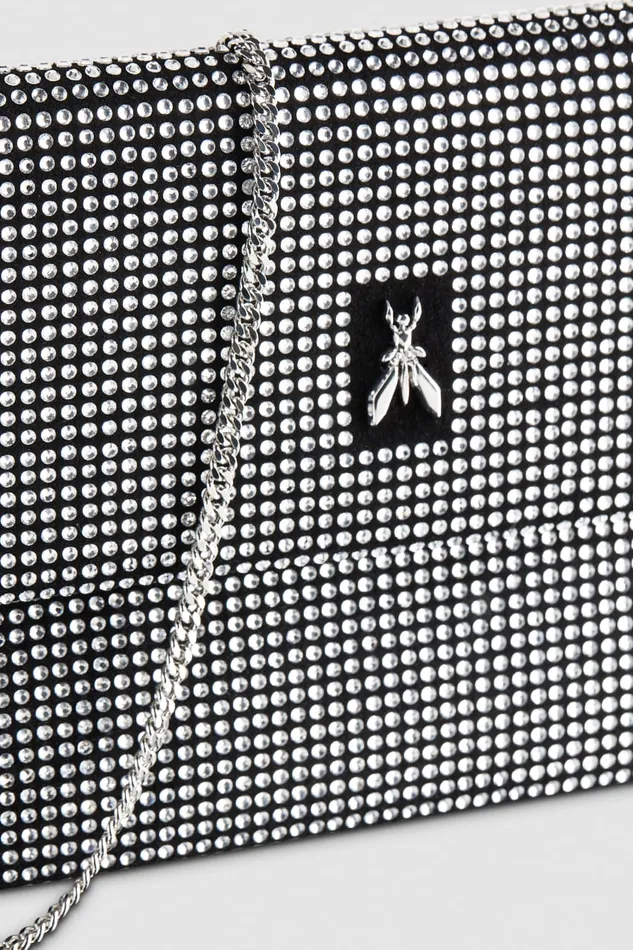 Patrizia Pepe Clutch Bag With Rhinestones And Shoulder Strap Black Nero Bags Clutches