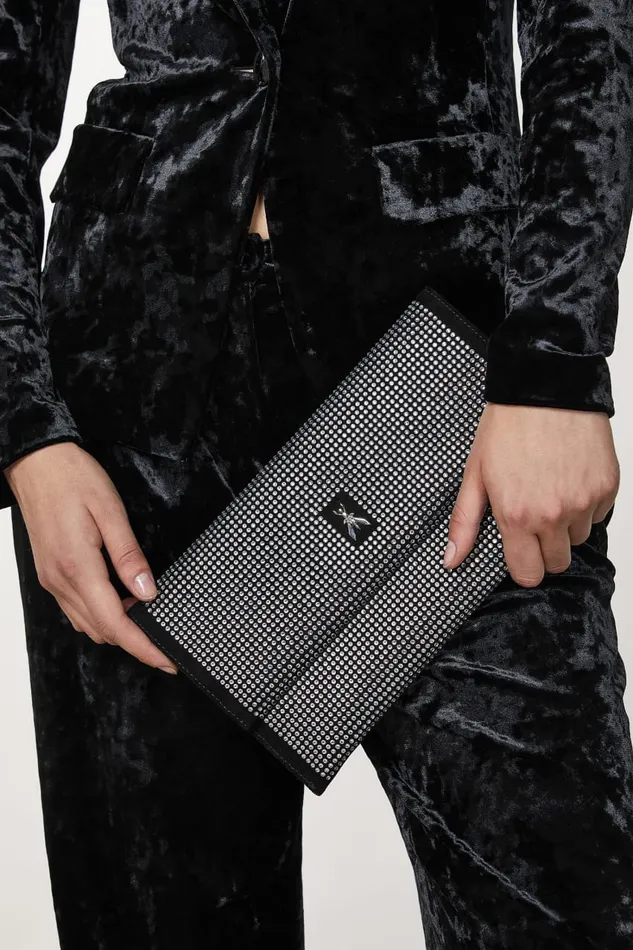 Patrizia Pepe Clutch Bag With Rhinestones And Shoulder Strap Black Nero Bags Clutches