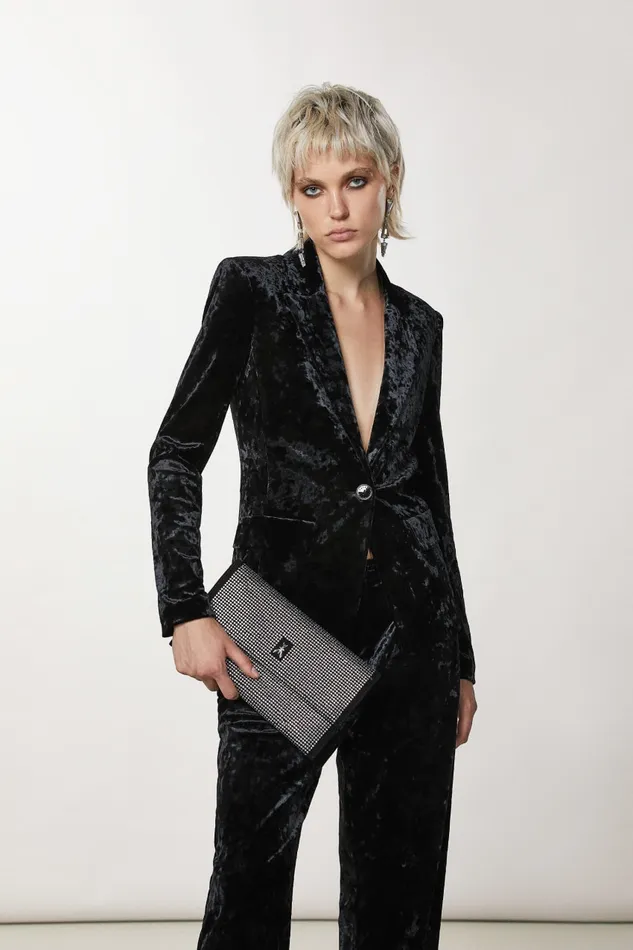 Patrizia Pepe Clutch Bag With Rhinestones And Shoulder Strap Black Nero Bags Clutches