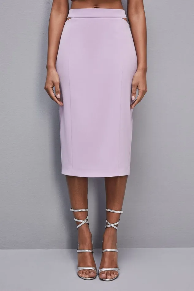 Patrizia Pepe Cutout Midi Skirt In Sabl Crepe Purple Iris Lilac Apparel Midi