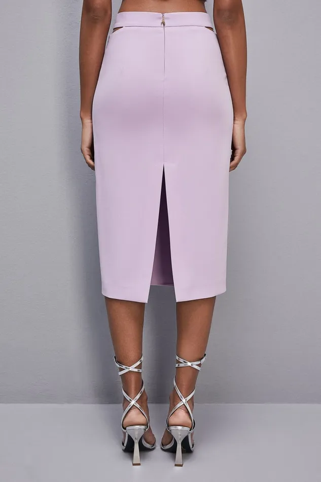 Patrizia Pepe Cutout Midi Skirt In Sabl Crepe Purple Iris Lilac Apparel Midi