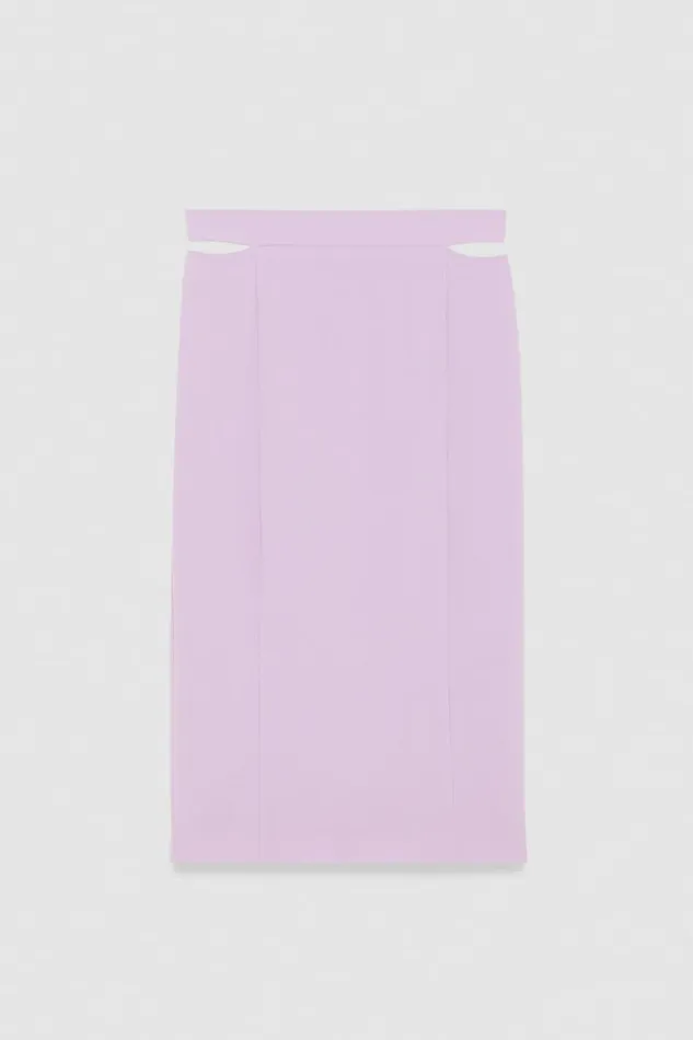 Patrizia Pepe Cutout Midi Skirt In Sabl Crepe Purple Iris Lilac Apparel Midi
