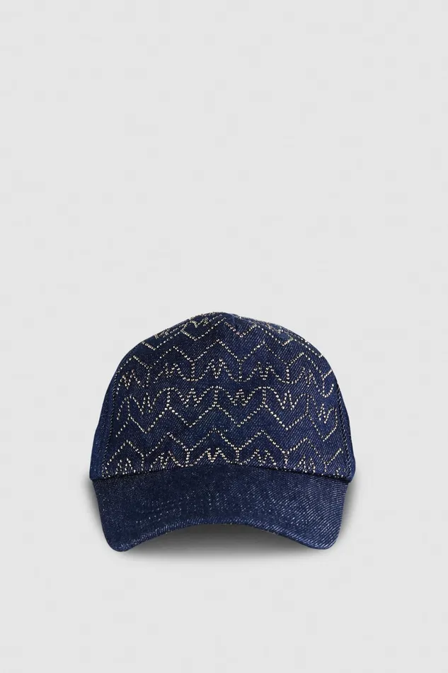 Patrizia Pepe Denim Fly Monogram Baseball Cap Light Blue Monogram Strass Wash Accessories