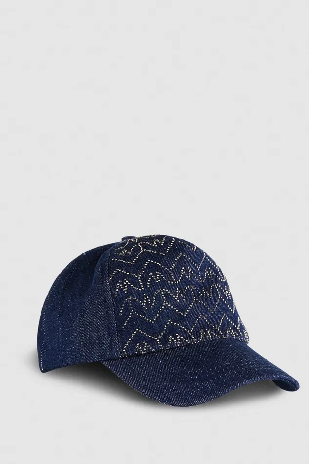 Patrizia Pepe Denim Fly Monogram Baseball Cap Light Blue Monogram Strass Wash Accessories