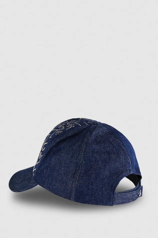 Patrizia Pepe Denim Fly Monogram Baseball Cap Light Blue Monogram Strass Wash Accessories