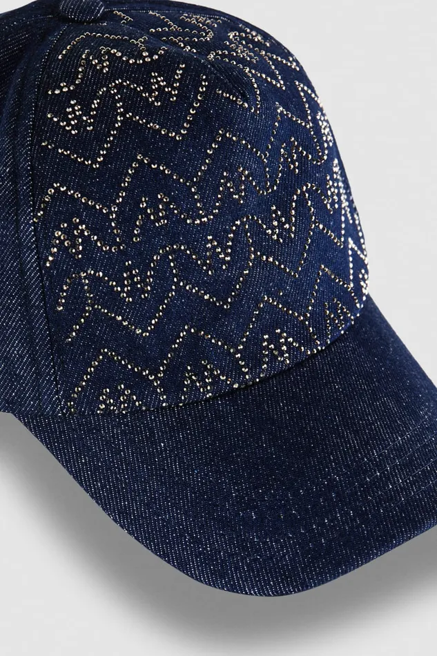Patrizia Pepe Denim Fly Monogram Baseball Cap Light Blue Monogram Strass Wash Accessories