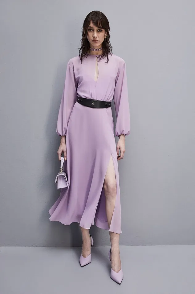 Patrizia Pepe Doublebreastedeffect Dress With Soft Sleeves Purple Iris Lilac Apparel Long