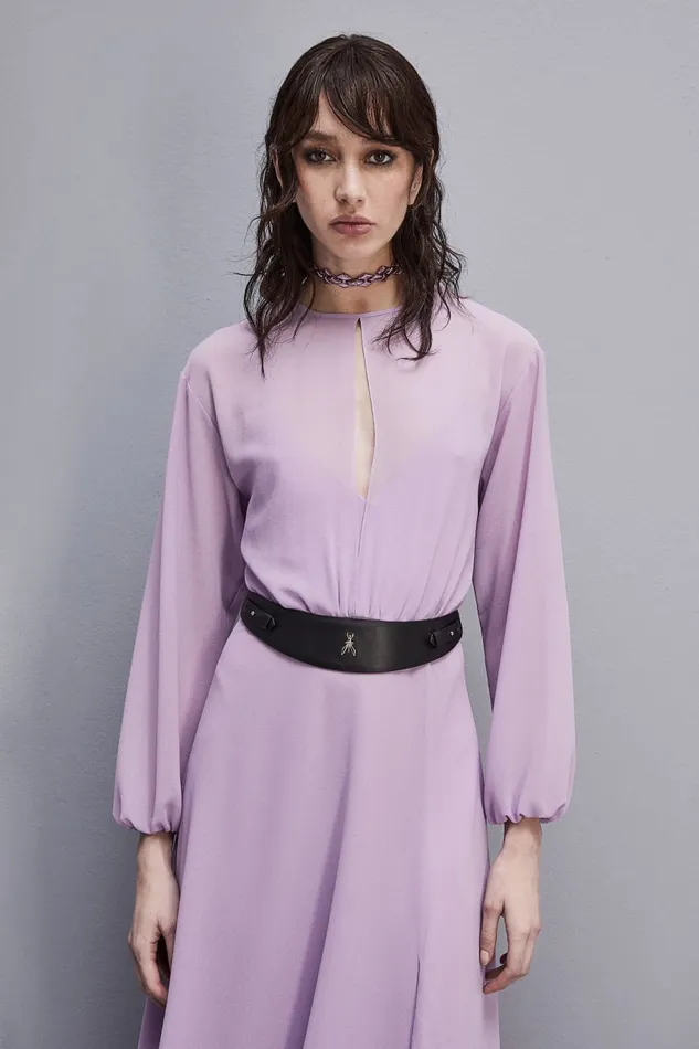 Patrizia Pepe Doublebreastedeffect Dress With Soft Sleeves Purple Iris Lilac Apparel Long