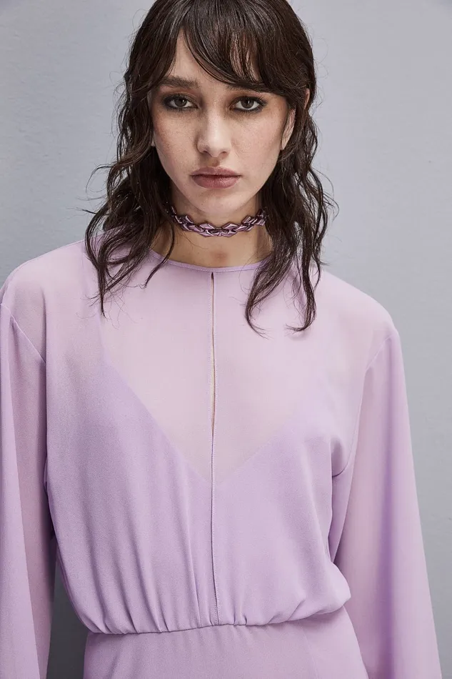 Patrizia Pepe Doublebreastedeffect Dress With Soft Sleeves Purple Iris Lilac Apparel Long