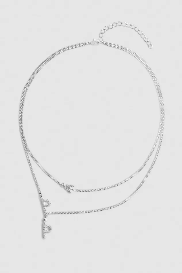 Patrizia Pepe Double Chain Brass Necklace Silver Silvercrystal Accessories