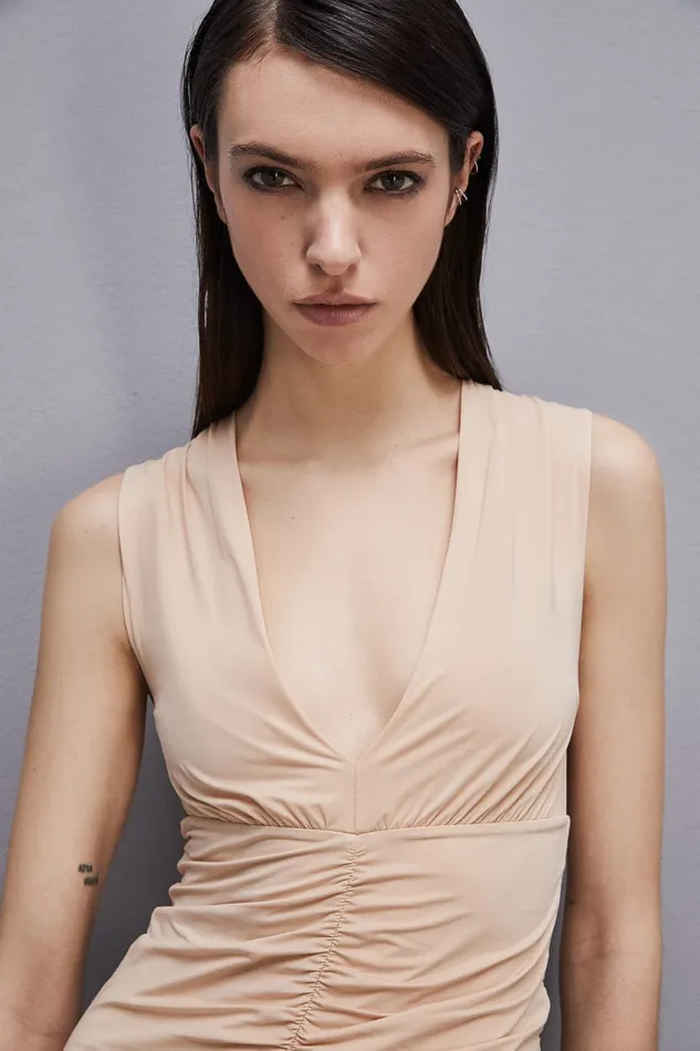 Patrizia Pepe Draped Midi Dress Beige Biscuit Beige Apparel Midi