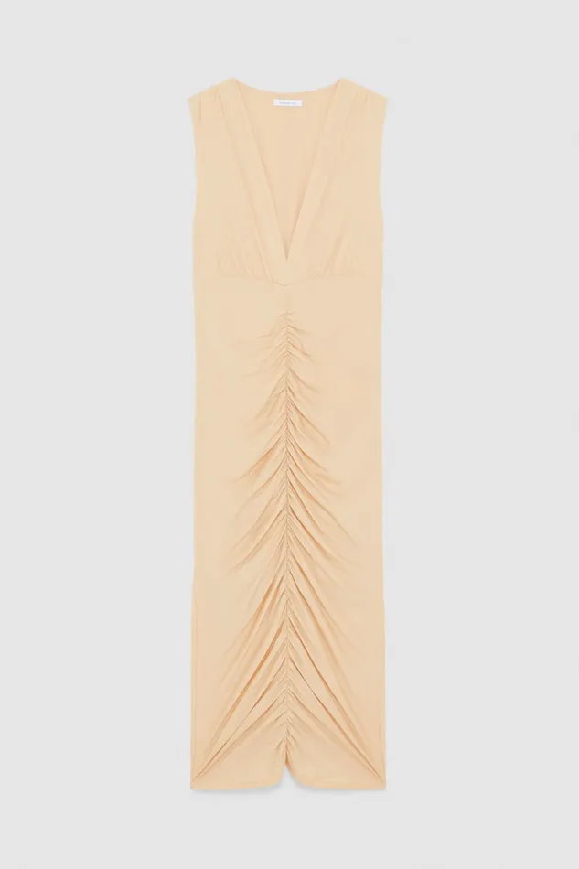 Patrizia Pepe Draped Midi Dress Beige Biscuit Beige Apparel Midi