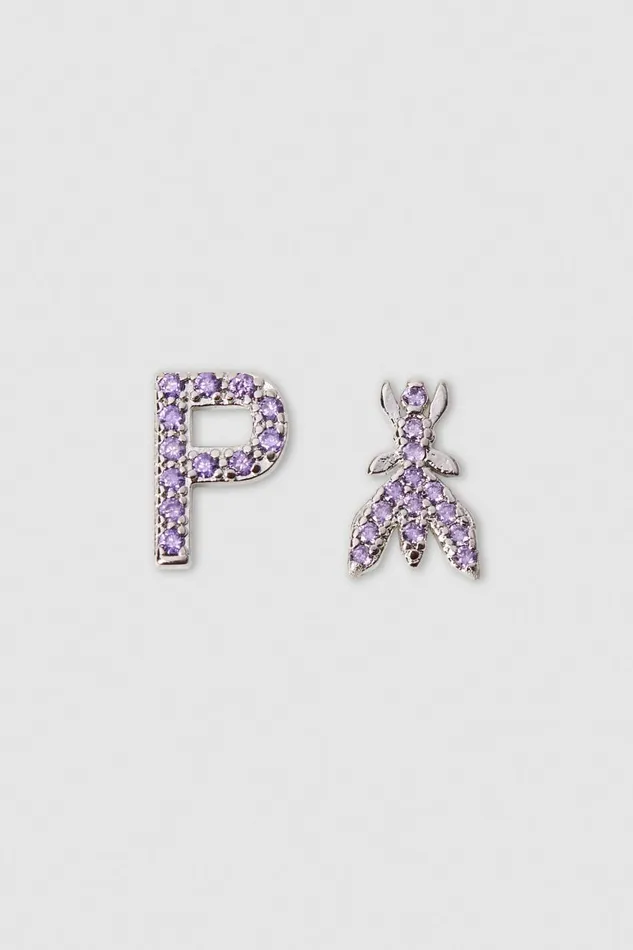 Patrizia Pepe Earrings With Rhinestones Pink Shiny Lilac Accessories