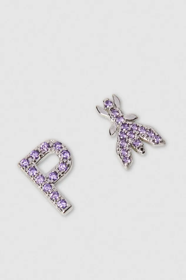Patrizia Pepe Earrings With Rhinestones Pink Shiny Lilac Accessories