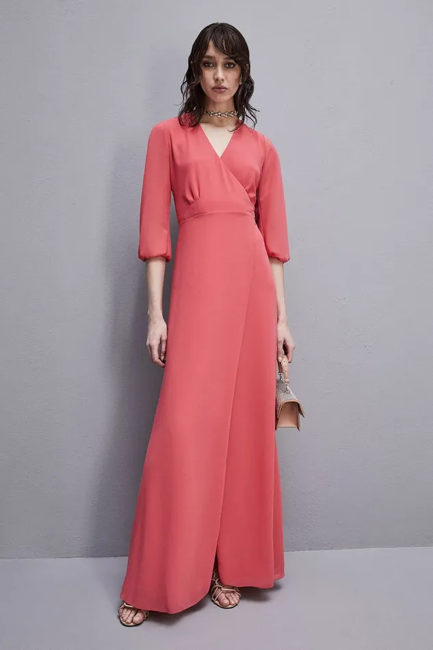 Patrizia Pepe Extra Long Wrap Dress In Georgette Pink Hybrid Rose Apparel Long