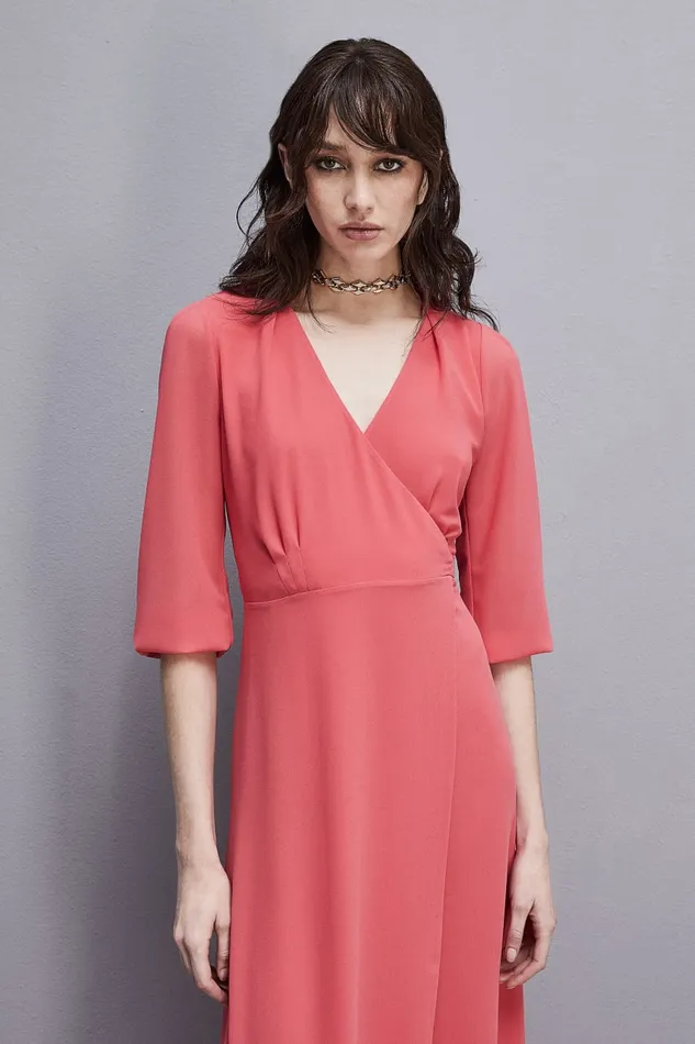 Patrizia Pepe Extra Long Wrap Dress In Georgette Pink Hybrid Rose Apparel Long