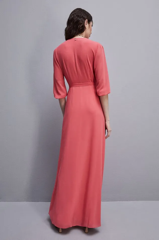 Patrizia Pepe Extra Long Wrap Dress In Georgette Pink Hybrid Rose Apparel Long