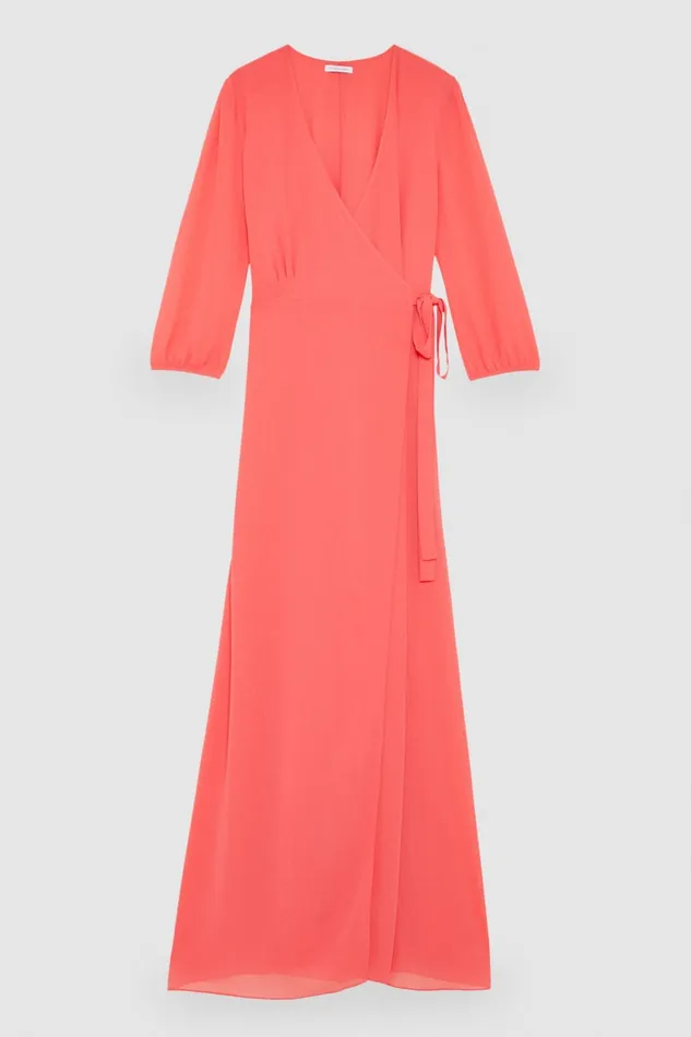 Patrizia Pepe Extra Long Wrap Dress In Georgette Pink Hybrid Rose Apparel Long