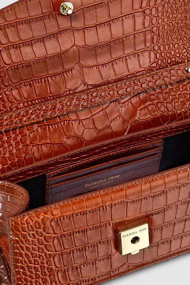Patrizia Pepe Fly Bamby Croco Brown Brown Croco Bags Handbags