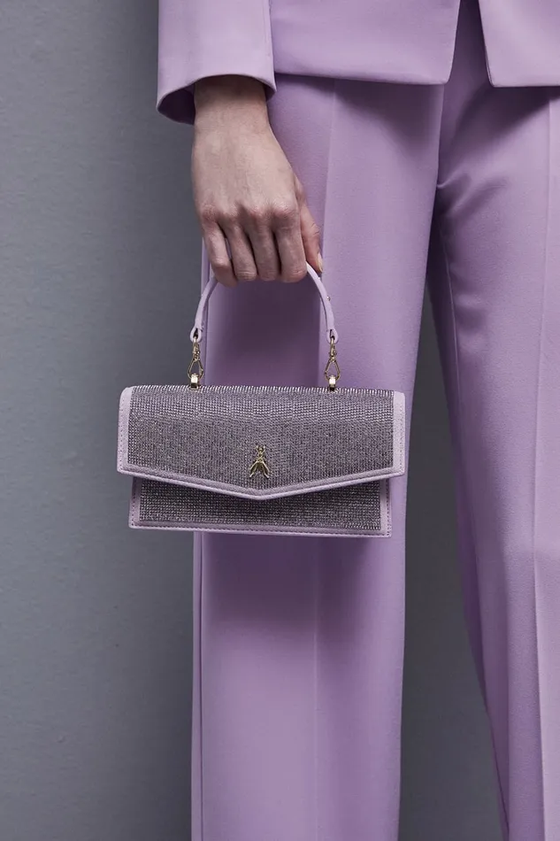 Patrizia Pepe Fly Bamby Shoulder Bag With Rhinestones Pink Lilac Strass Bags Handbags