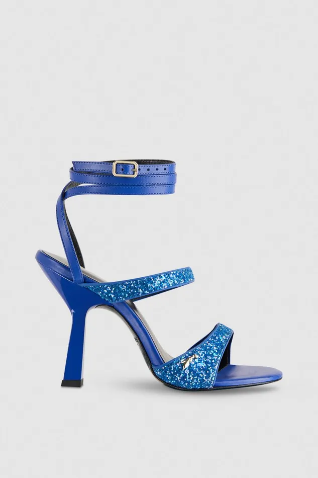 Patrizia Pepe Glittercoated Fabric Heeled Sandal Blue 4 Glitter Blue Footwear