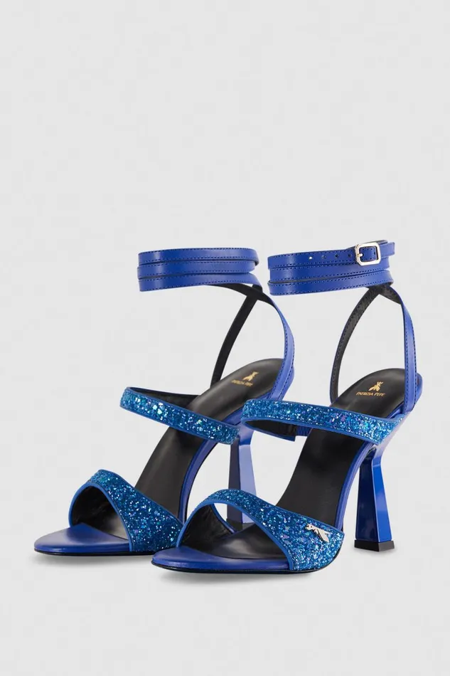 Patrizia Pepe Glittercoated Fabric Heeled Sandal Blue 4 Glitter Blue Footwear