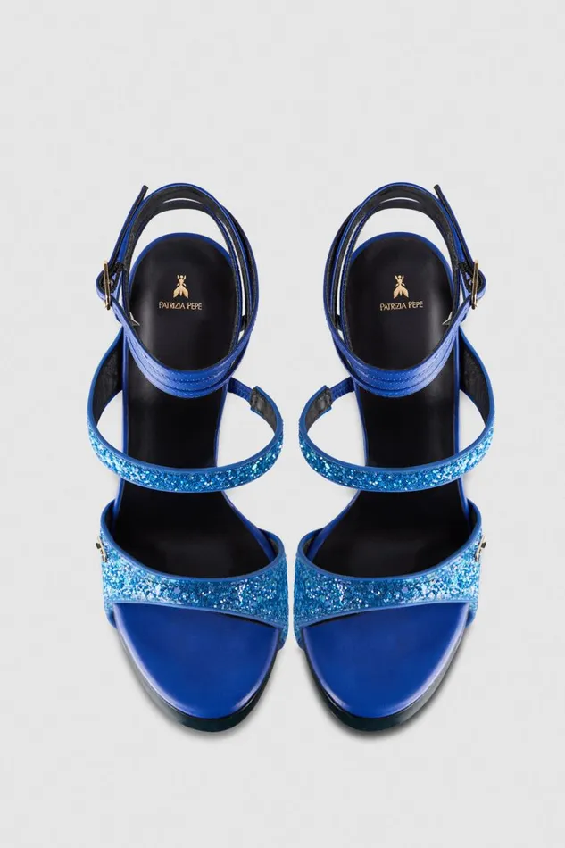 Patrizia Pepe Glittercoated Fabric Heeled Sandal Blue 4 Glitter Blue Footwear