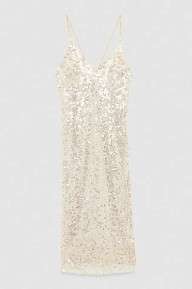 Patrizia Pepe Handembroidered Tulle Dress Beige Shiny Desert Beige Apparel Midi