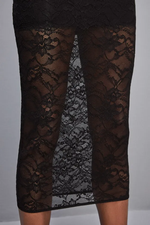 Patrizia Pepe Lace Pencil Skirt Black Nero Apparel Midi