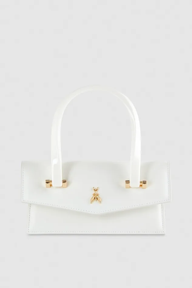 Patrizia Pepe Leather Shoulder Bag With Snap Closure White Bianco Bags Handbags