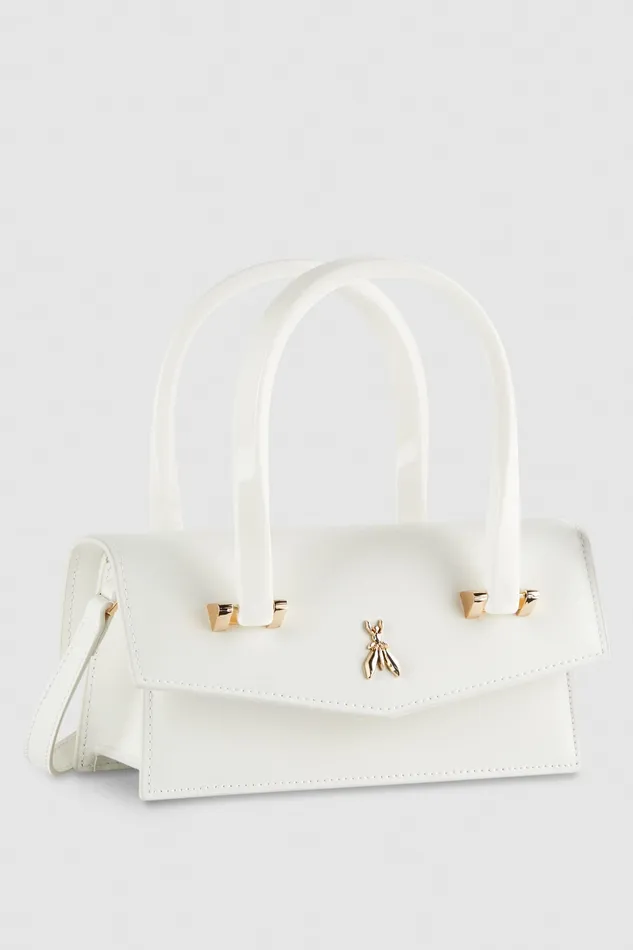 Patrizia Pepe Leather Shoulder Bag With Snap Closure White Bianco Bags Handbags