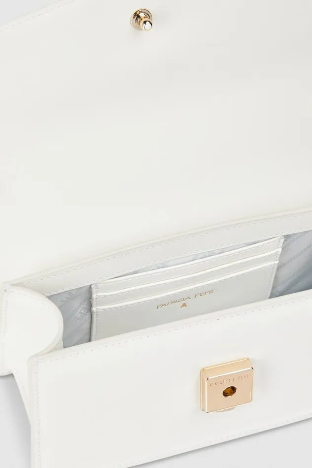 Patrizia Pepe Leather Shoulder Bag With Snap Closure White Bianco Bags Handbags