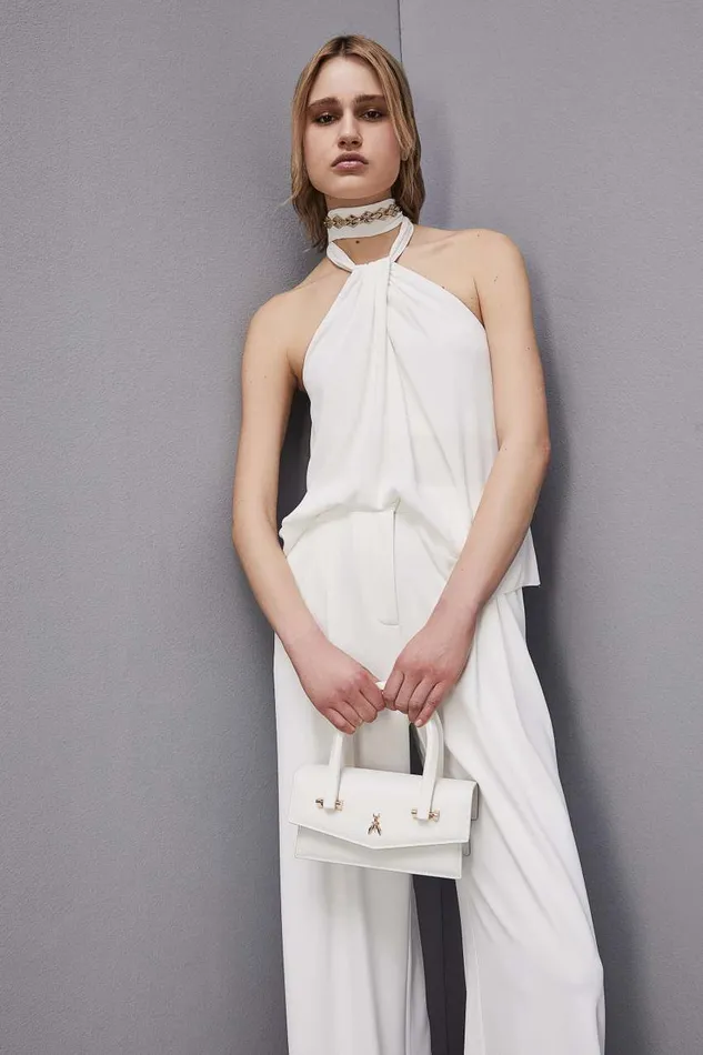 Patrizia Pepe Leather Shoulder Bag With Snap Closure White Bianco Bags Handbags