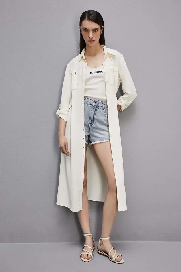 Patrizia Pepe Longsleeved Chemisier Dress White White Blush Apparel Midi