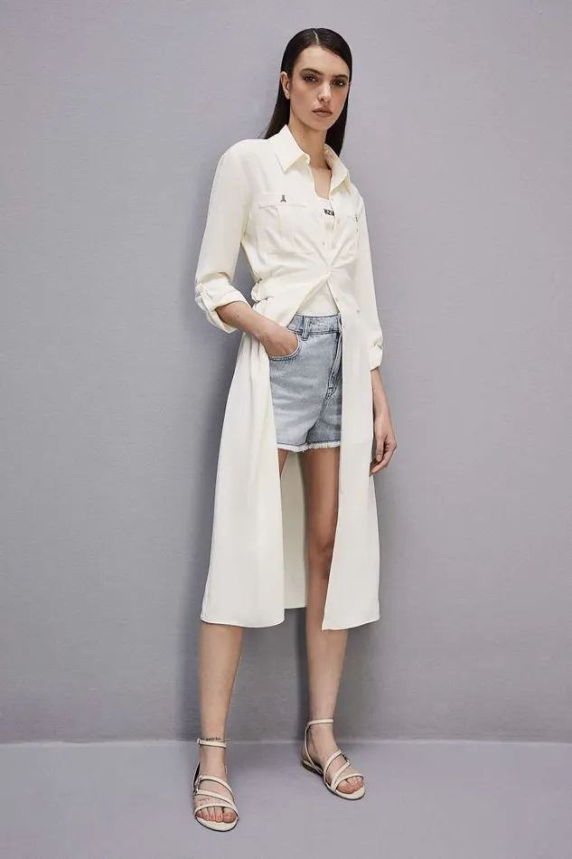 Patrizia Pepe Longsleeved Chemisier Dress White White Blush Apparel Midi