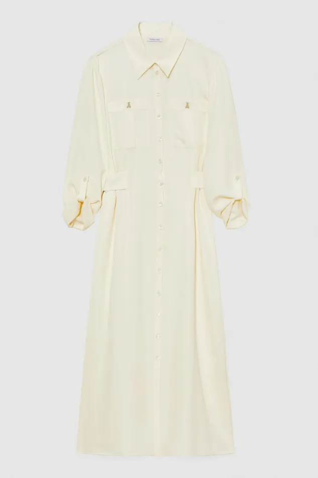 Patrizia Pepe Longsleeved Chemisier Dress White White Blush Apparel Midi