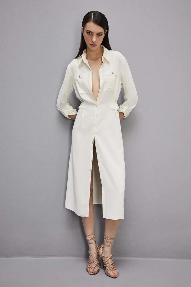 Patrizia Pepe Longsleeved Chemisier Dress White White Blush Apparel Midi