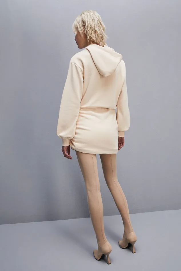 Patrizia Pepe Longsleeved Fleece Dress Beige Ivory Skin Apparel Mini