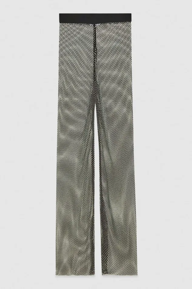 Patrizia Pepe Mesh Pants With Rhinestones Black Nero Apparel Flared