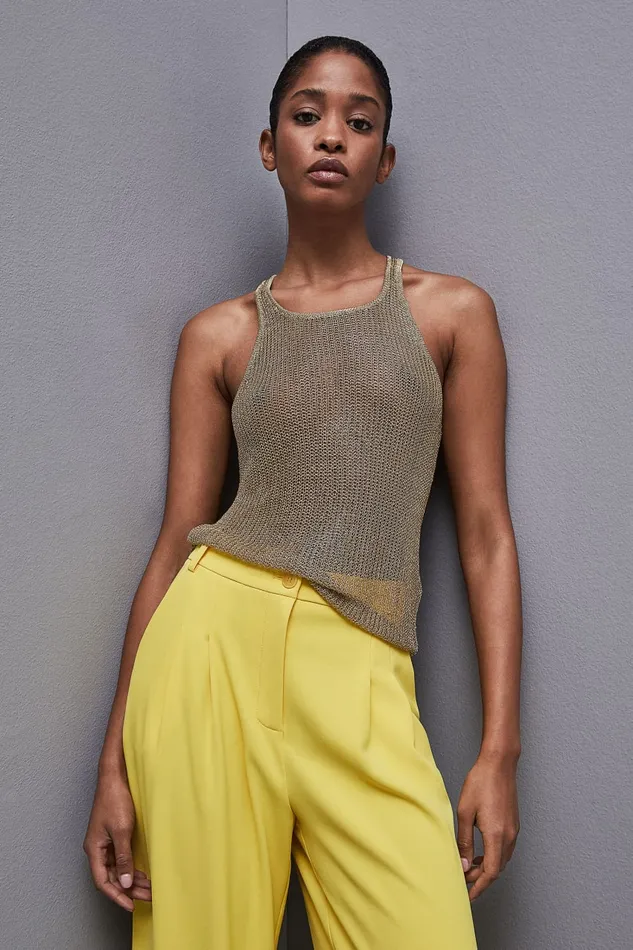 Patrizia Pepe Mesh Top With Metal Effect Gold Gold Apparel Tops
