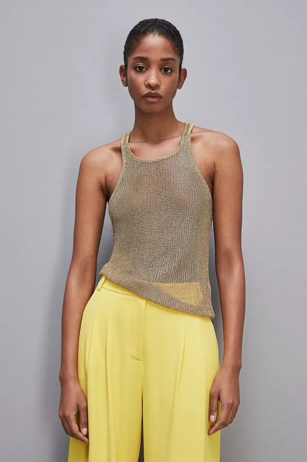 Patrizia Pepe Mesh Top With Metal Effect Gold Gold Apparel Tops