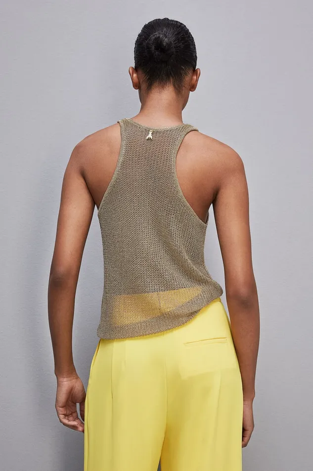 Patrizia Pepe Mesh Top With Metal Effect Gold Gold Apparel Tops