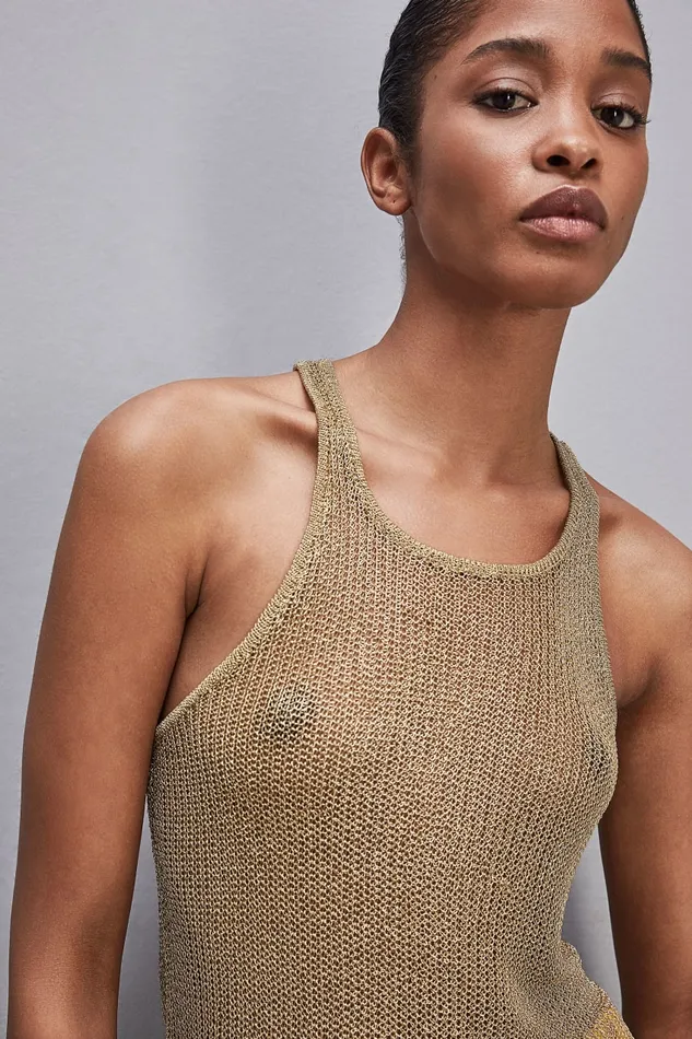 Patrizia Pepe Mesh Top With Metal Effect Gold Gold Apparel Tops