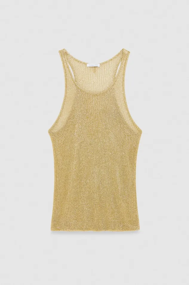 Patrizia Pepe Mesh Top With Metal Effect Gold Gold Apparel Tops
