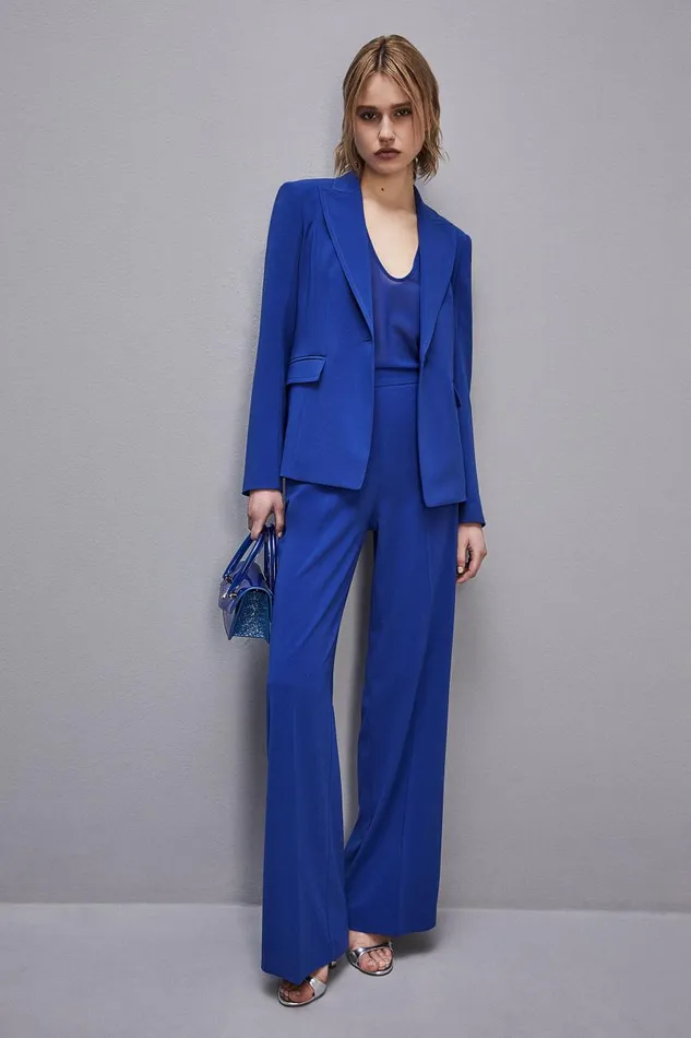 Patrizia Pepe Onebutton Jacket In Sabl Crepe Fabric Light Blue Blue Wave Apparel Blazers
