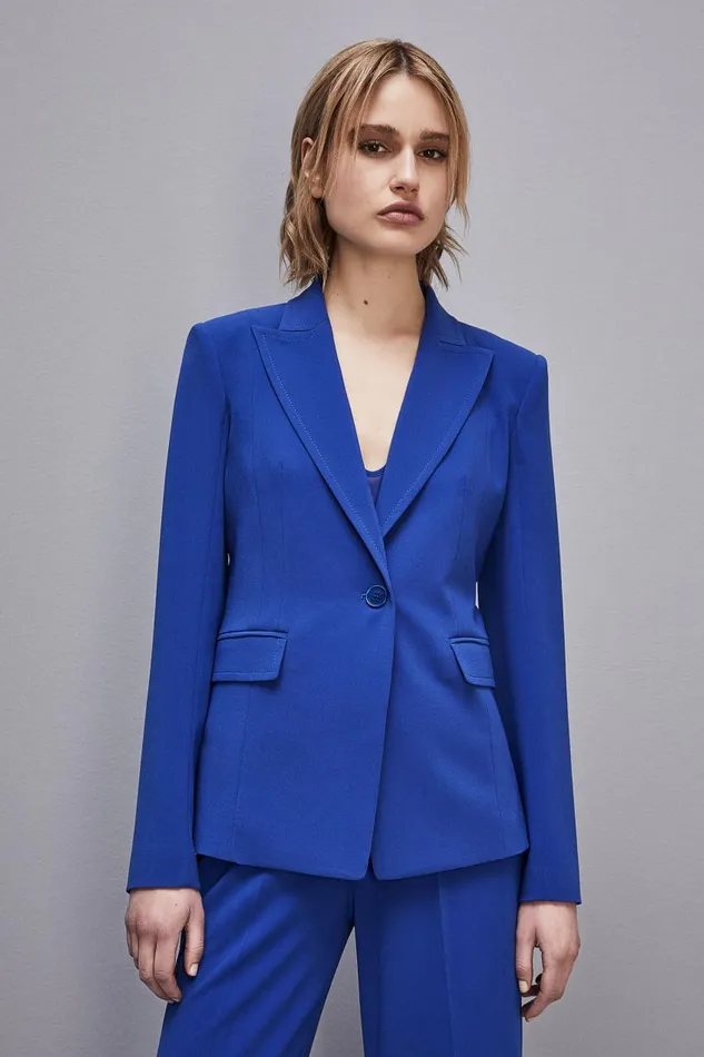 Patrizia Pepe Onebutton Jacket In Sabl Crepe Fabric Light Blue Blue Wave Apparel Blazers