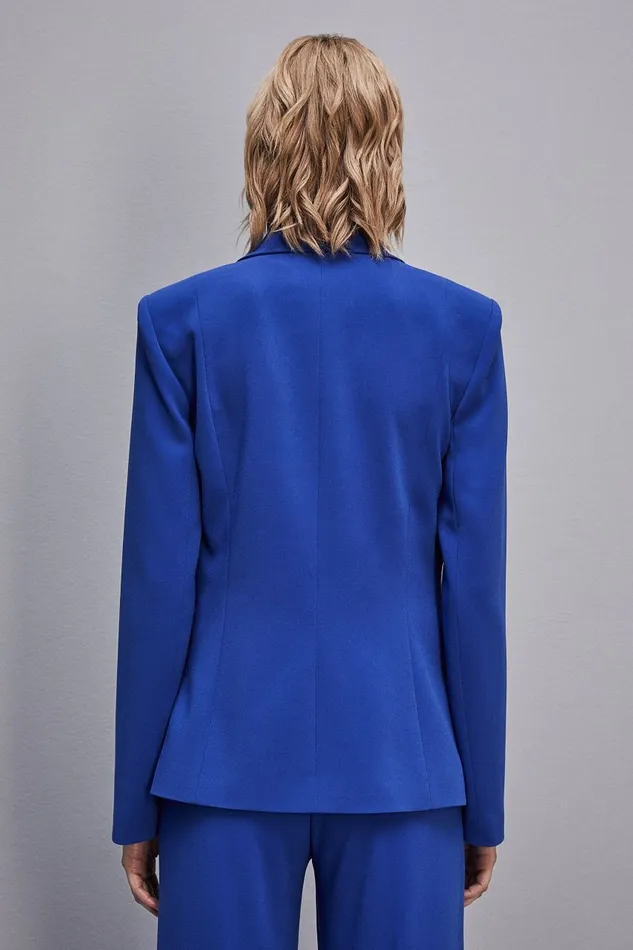 Patrizia Pepe Onebutton Jacket In Sabl Crepe Fabric Light Blue Blue Wave Apparel Blazers